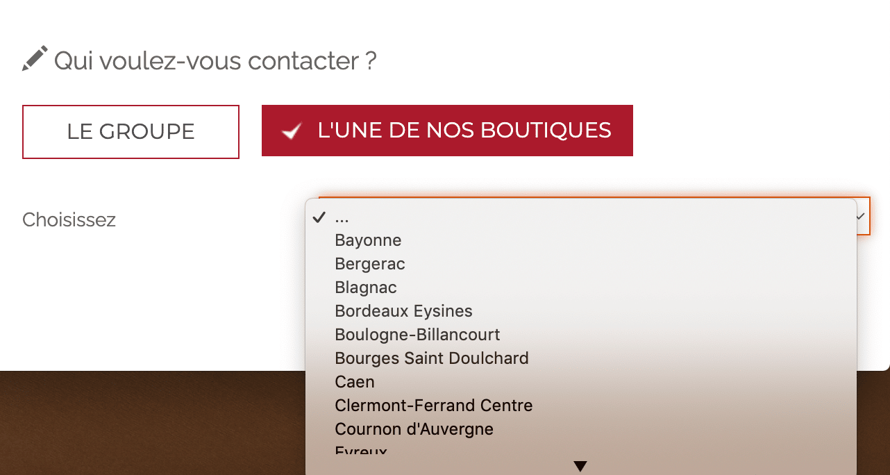 Page contact groupe et agences