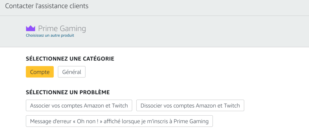 Page d'Assistance Amazon games