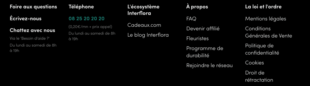 Informations de contact disponibles sur le site Interflora.fr