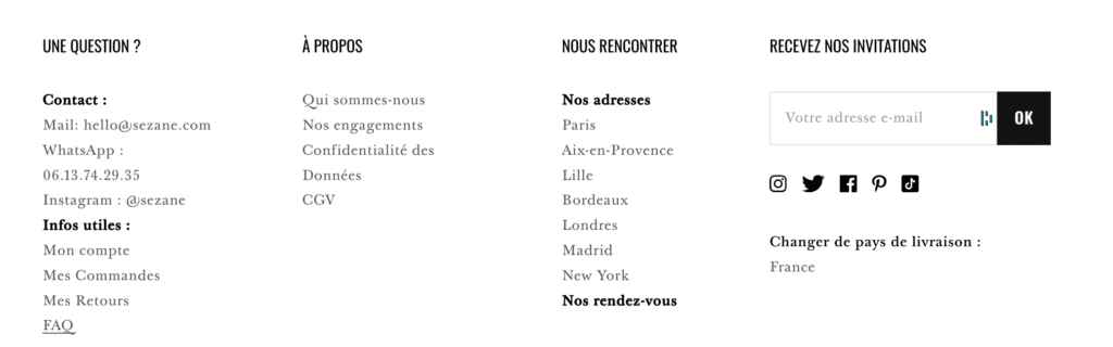 Aperçu page de contact Sezane.fr