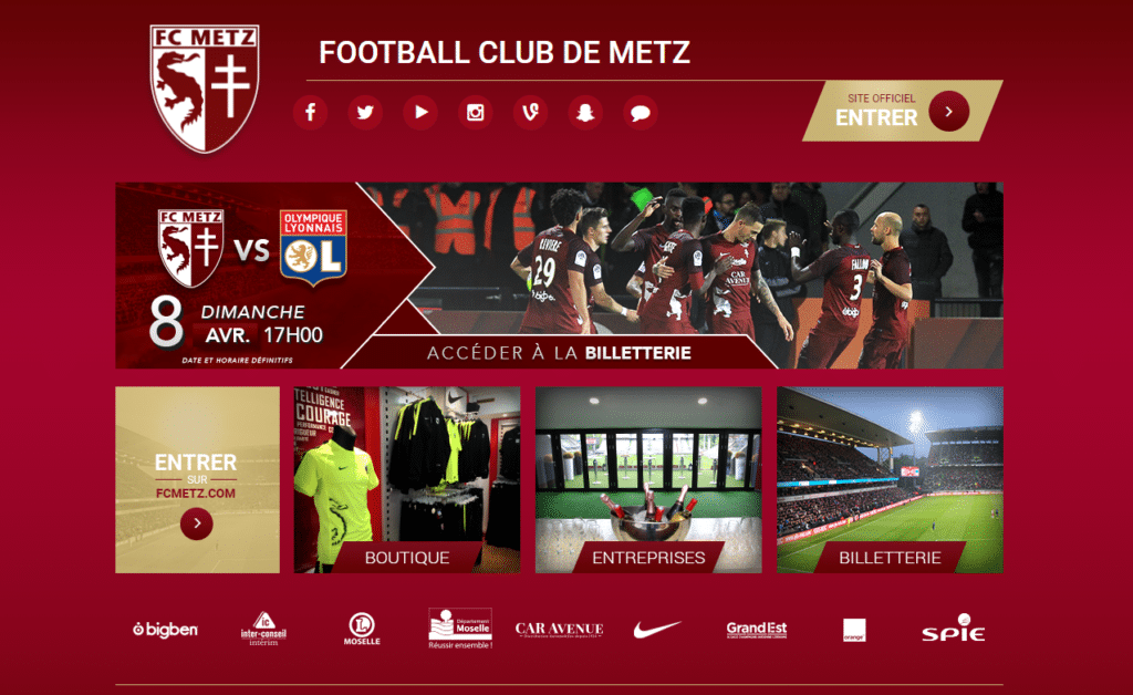 Aperçu du site web du club de Metz