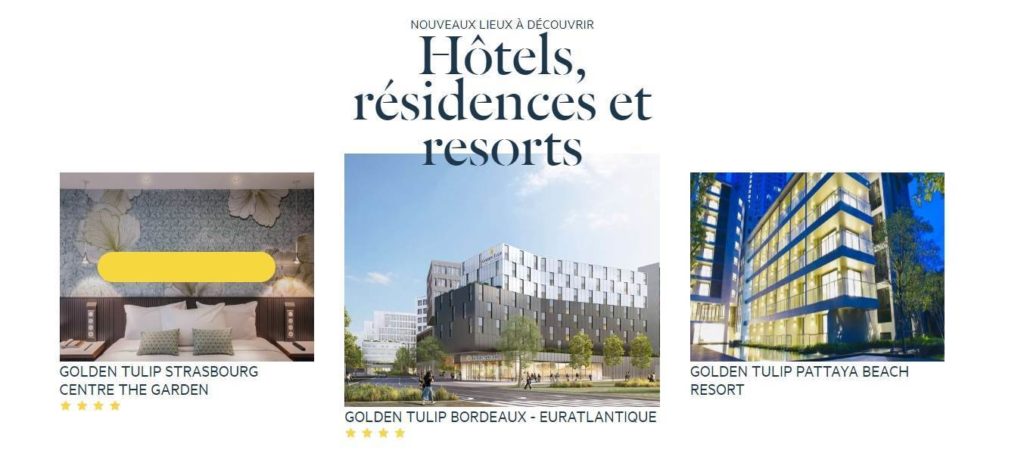 Exemples d\'hôtels disponibles sur Golden Tulip