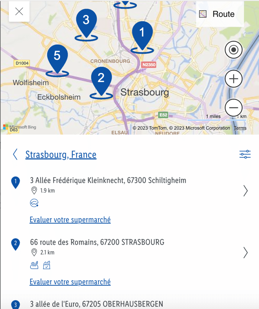 Liste des magasins Lidl sur Strasbourg