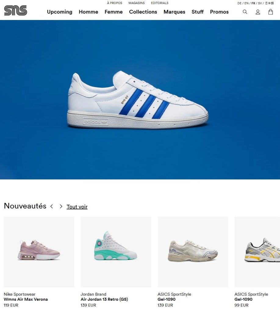 Exemple de baskets vendues sur le site Sneakersnstuff