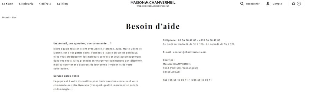 Apperçu page de contact officielle Chamvermeil